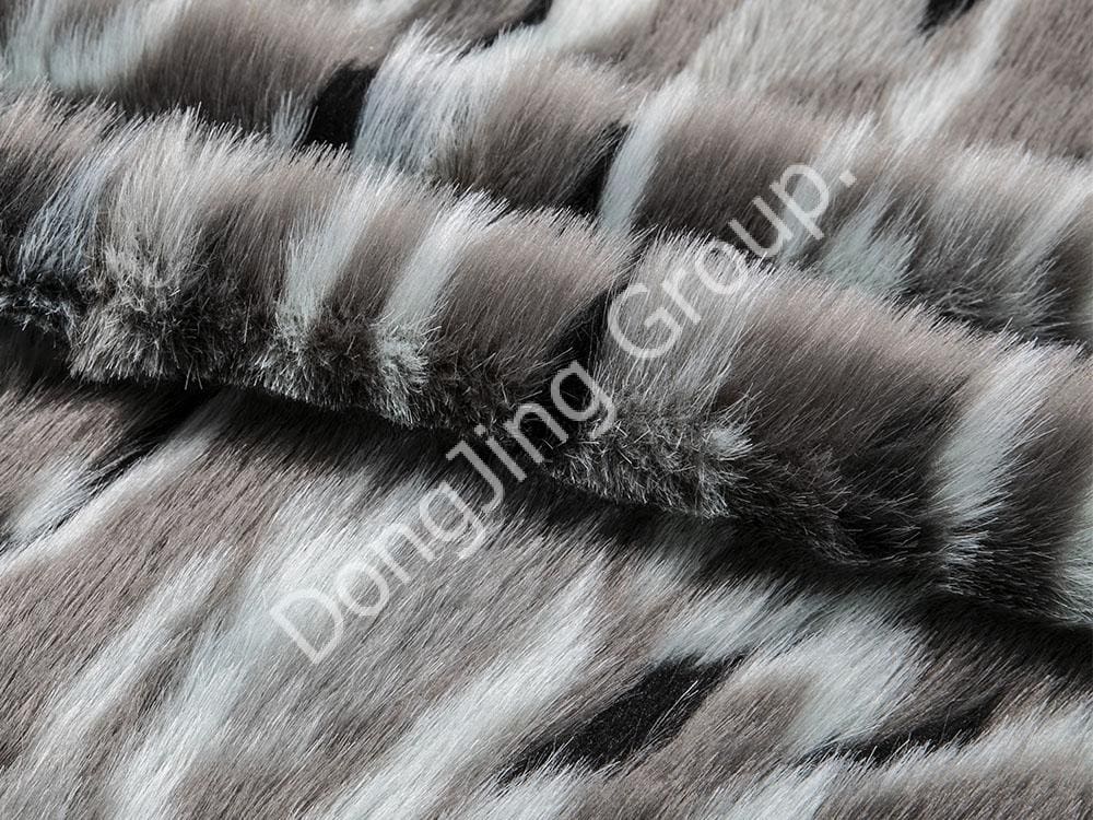 8W1856-Vulpe moale jacquard, negru, gri, albastru, tricolor faux fur fabric