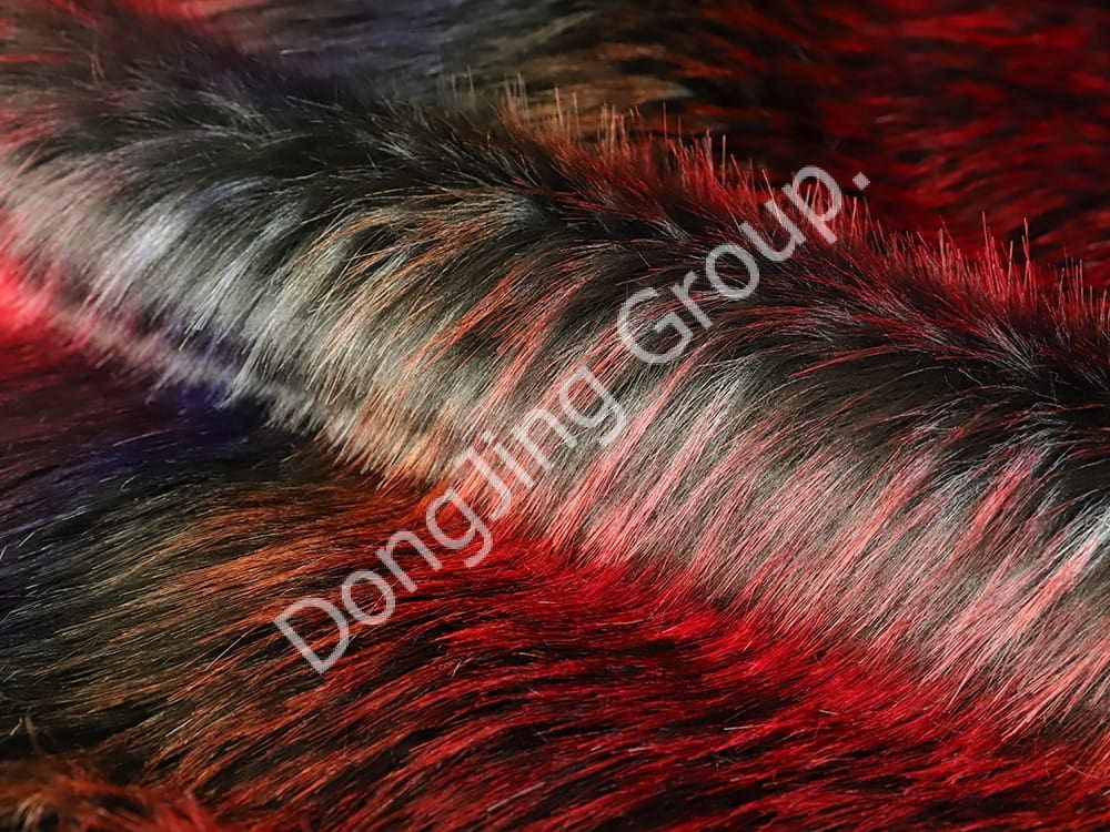 9W1392-Păr de raton de culoare neagră și roșie faux fur fabric